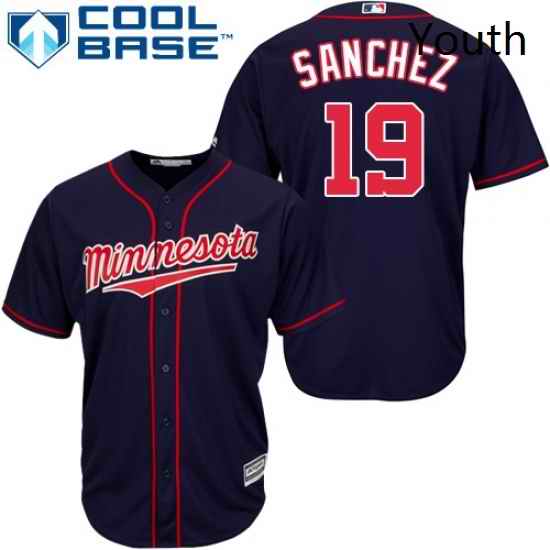 Youth Majestic Minnesota Twins 19 Anibal Sanchez Authentic Navy Blue Alternate Road Cool Base MLB Jersey